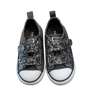 Converse Chuck Taylor All Star Infant Glitter Shoes Size 6 Low Top Silver Black